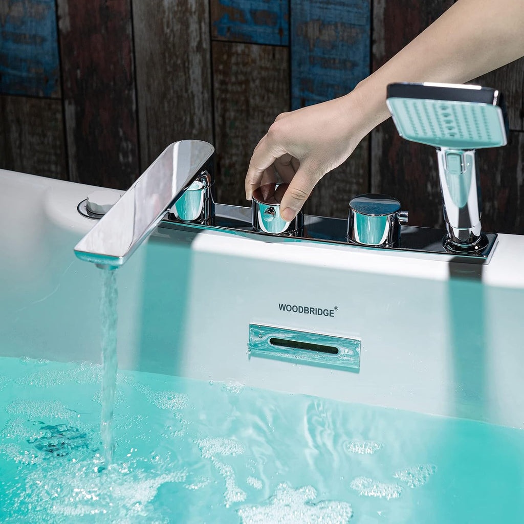 WOODBRIDGE 72' x 35-3/8' Whirlpool Water Jetted and Air Bubble Freestanding Heated Soaking Combination Bathtub wirh LED control panel and Faucet, BJ400+F0041CH