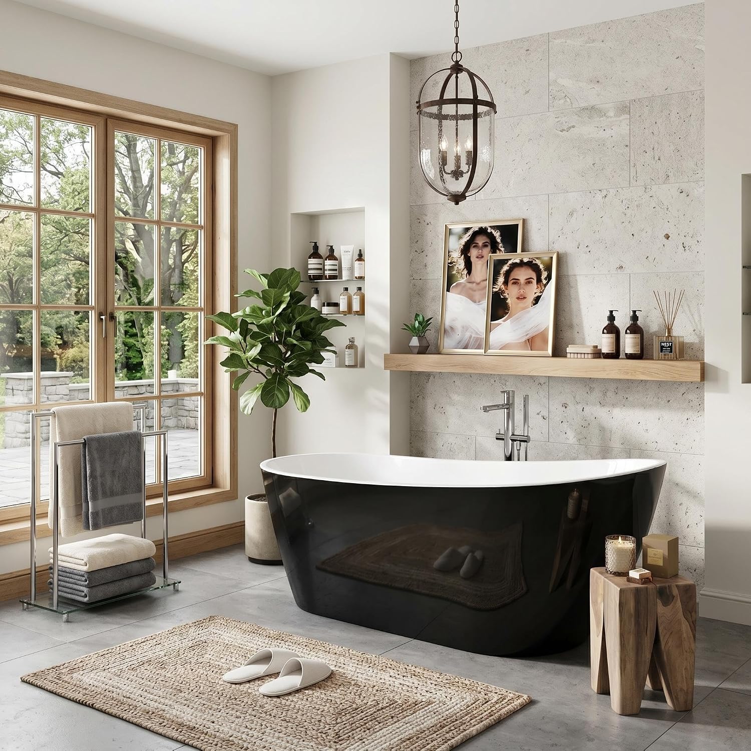 Garvee 67' Deep Soaking Bathtub, Non-Slip Acrylic Tub with Chrome Drain, cUPC Certified, Ergonomic Modern Bath for Bathrooms, Easy-Install, Black Upturned