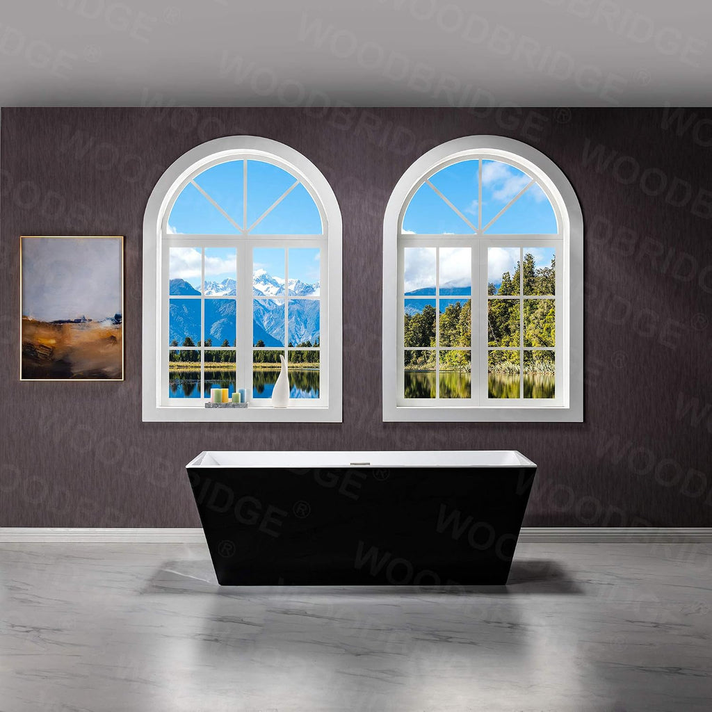 WOODBRIDGE 67' Acrylic Freestanding Bathtub Contemporary Soaking Tub, Black Matte Drain/Overflow, B1812-MB-Drain &O