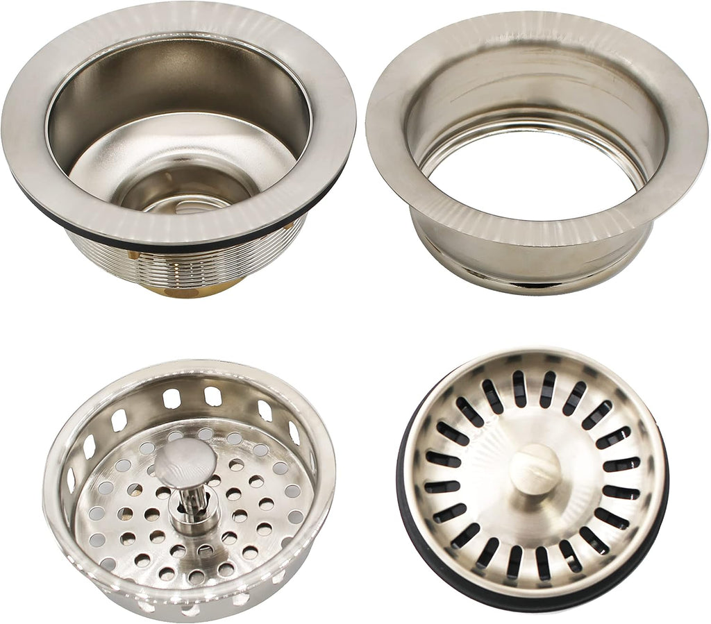 Westbrass CO2165S-07 COMBO PACK 3-1/2' Post Style Large Kitchen Sink Basket Strainer and Waste DisposalDrain Flange with Basket Strainer, Satin Nickel