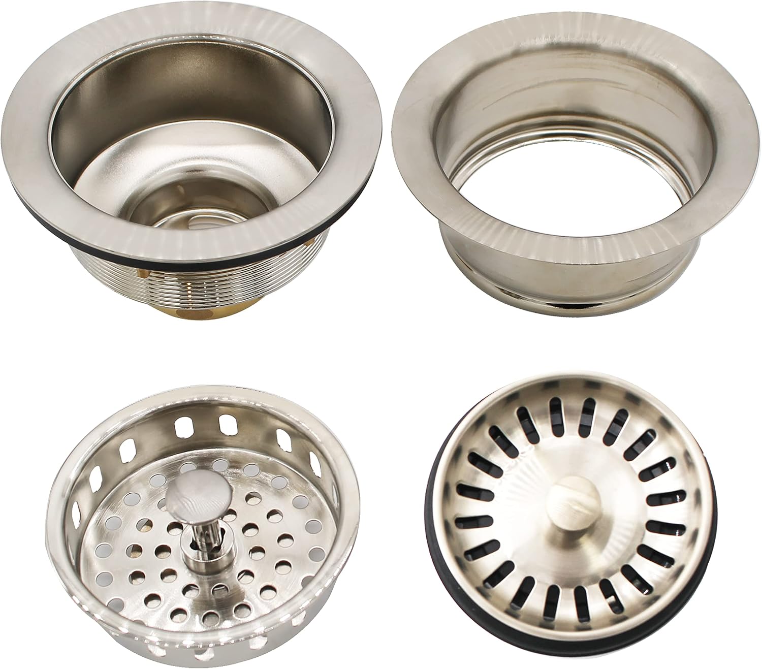 Westbrass CO2165S-07 COMBO PACK 3-1/2' Post Style Large Kitchen Sink Basket Strainer and Waste DisposalDrain Flange with Basket Strainer, Satin Nickel