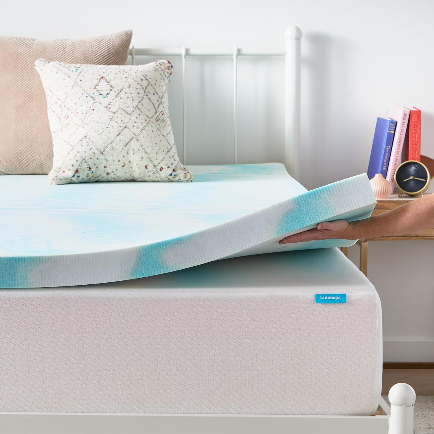 Linenspa 3 Inch Swirl Gel Memory Foam Mattress Topper, Full Size – Cooling Gel Infused, Ventilation Holes – Pressure Relieving Bed Topper – CertiPUR Certified