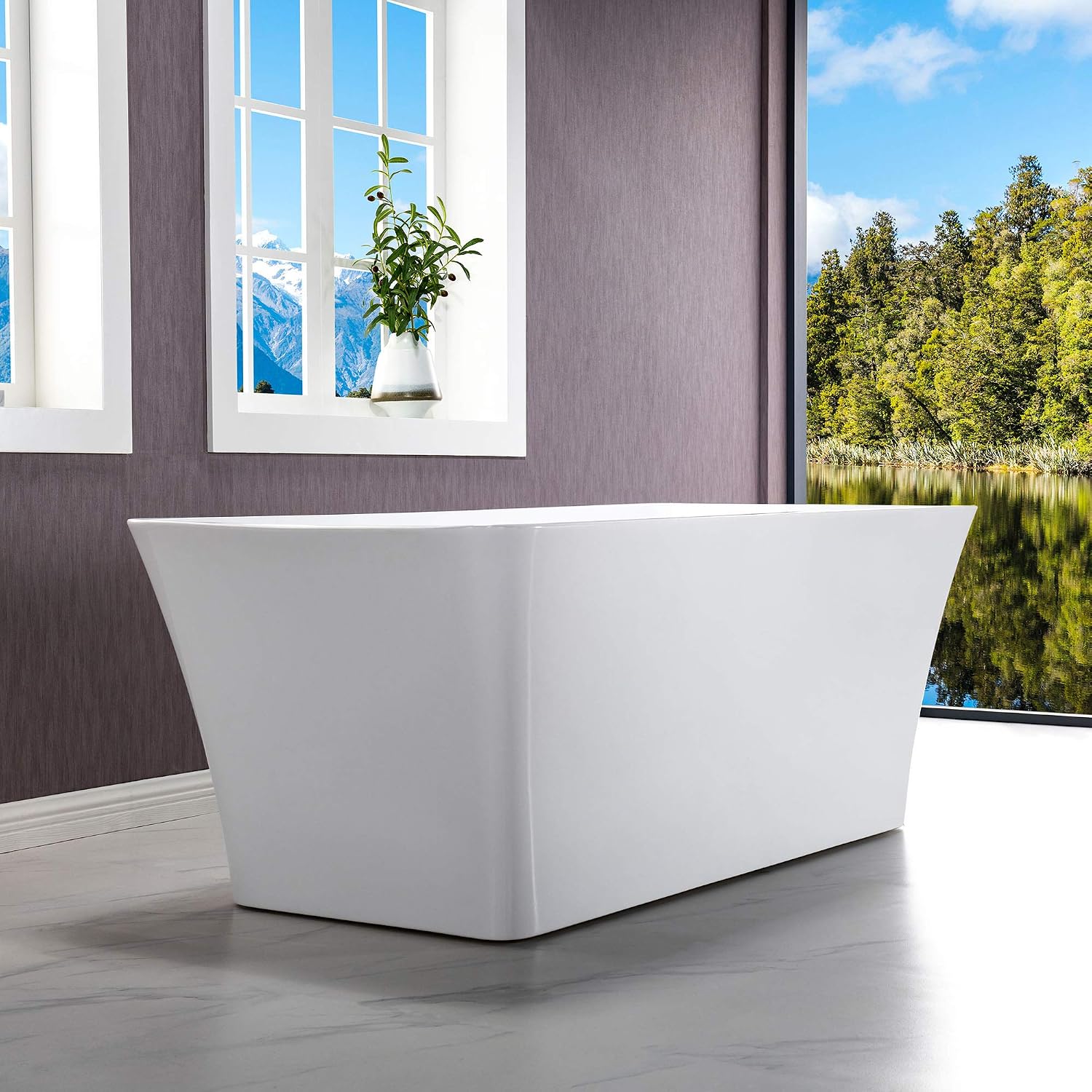 WOODBRIDGE 59' Acrylic Freestanding Bathtub Contemporary Soaking White Tub with Brushed Nickel Overflow and Drain，BTA1509 -B/N-Drain &O