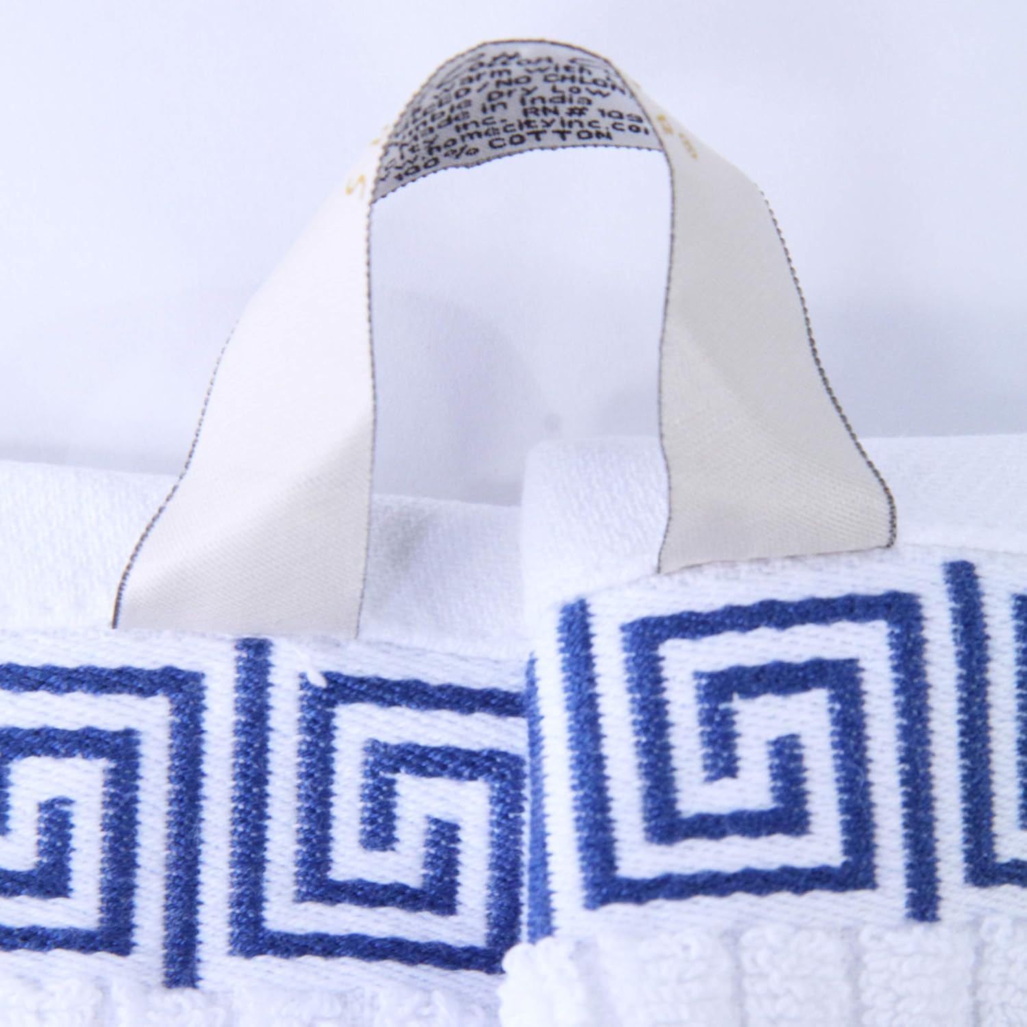 Superior 6-Piece Cotton Towel Set, Decorative Greek Pattern, Home Essentials, Absorbent Towels, Bathroom Decor, Spa, Resort, Includes 2 Hand, 2 Face and 2 Bath Towels, Athens Collection, Navy Blue