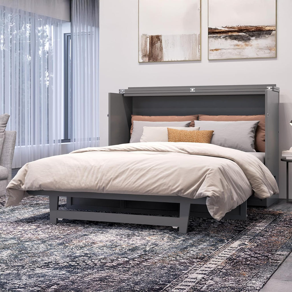 AFI, Northfield Murphy Bed Chest Queen with 6' Mattress, Storage Drawer & Built-in USB Charger, Grey