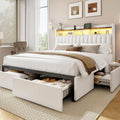 BRELTAM King Bed Frame with Headboard,4 Storage Drawers,and Built-in Adjustable Desk,Charging Station,Easy Assembly,No Box Spring Needed,White