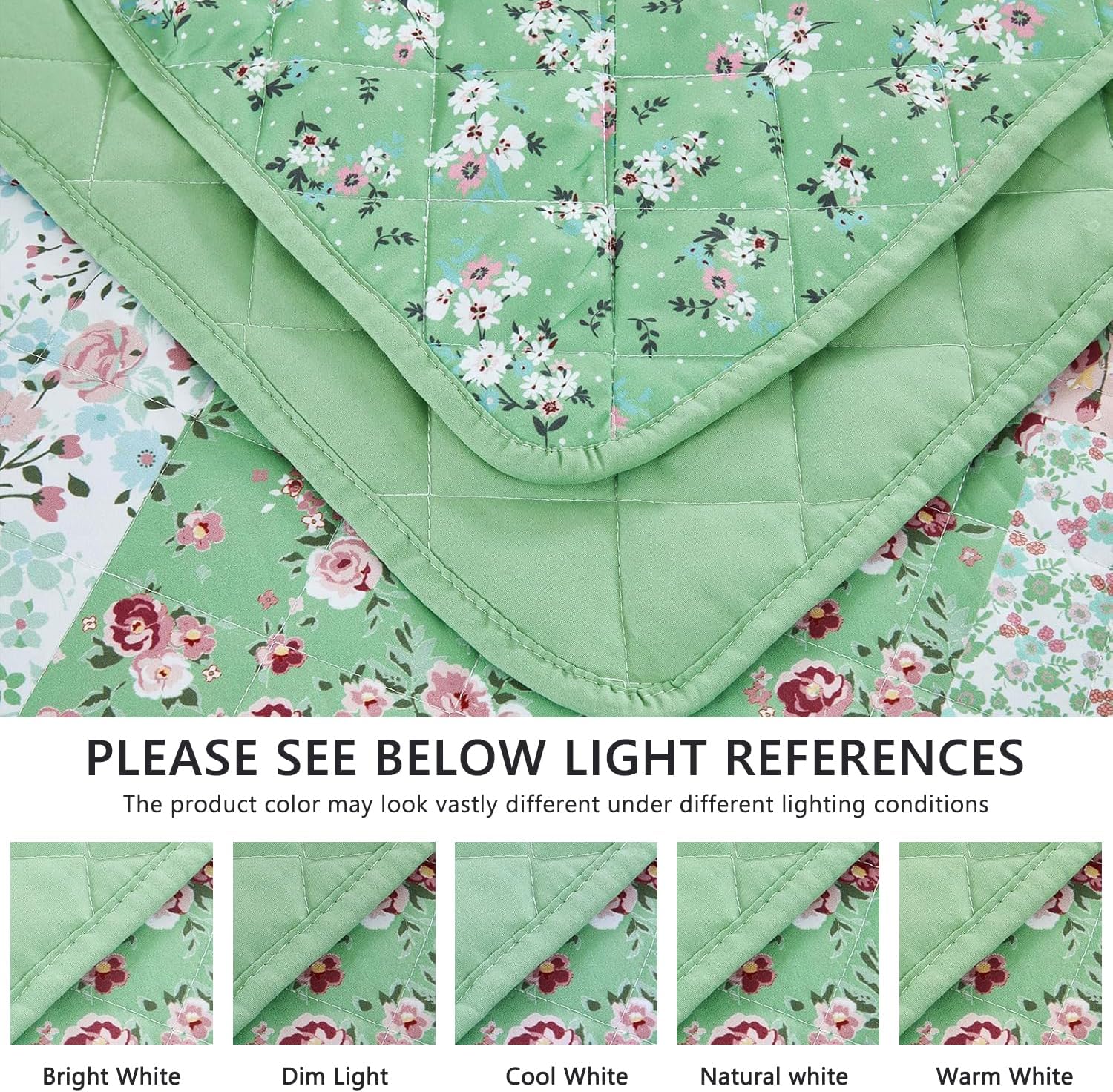 DaisyHuang Oversized King Bedspread 138x120 Extra Wide, Farmhouse Patchwork Floral Quilt Bedding Cover, Reversible, 6 Piece, 100% Microfiber, California/Alaskan King, Rose