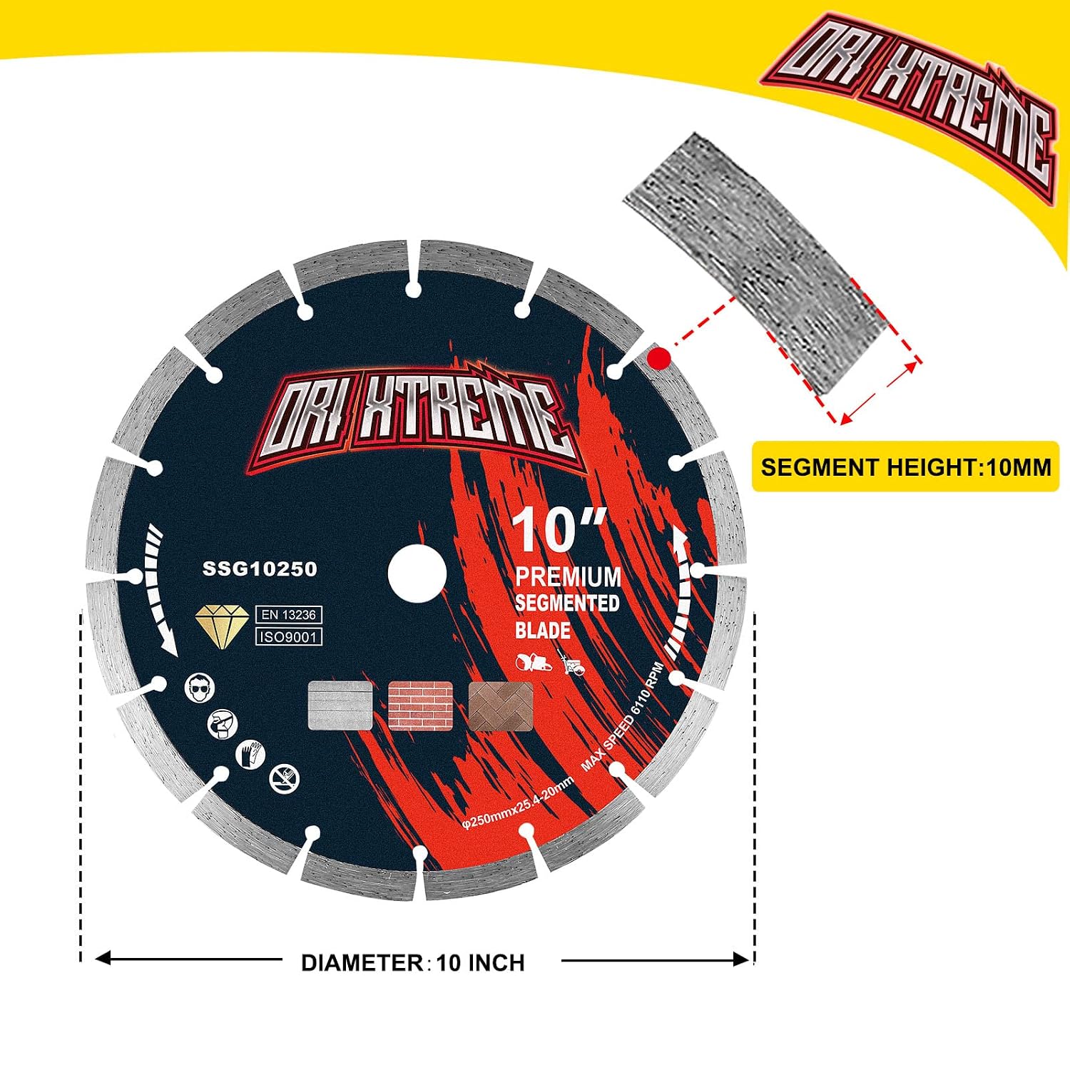 10 Inch Diamond Saw Blade 5pcs, Segmented General Purpose Blade Dry/Wet Cutting Concrete, Masonry, Brick, Block,7/8'-5/8' Arbor