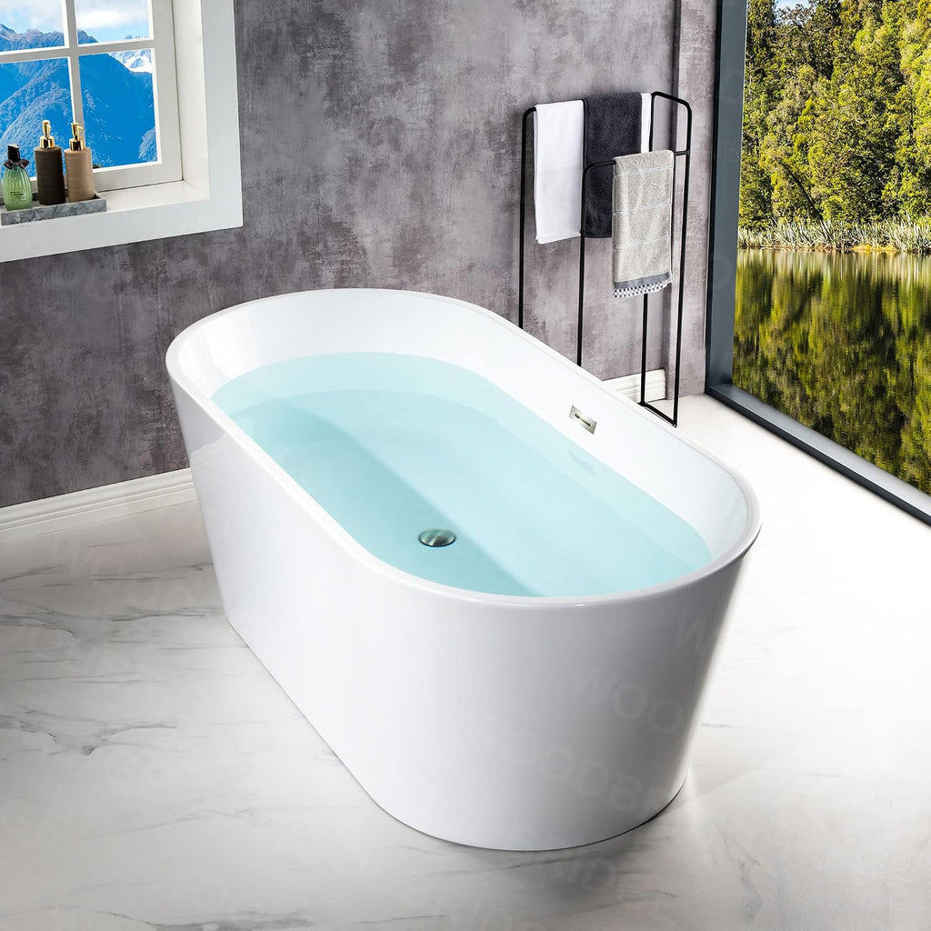 WOODBRIDGE 67' Acrylic Freestanding Bathtub Contemporary Soaking White Tub with Chrome Overflow and Drain，B0013-CH