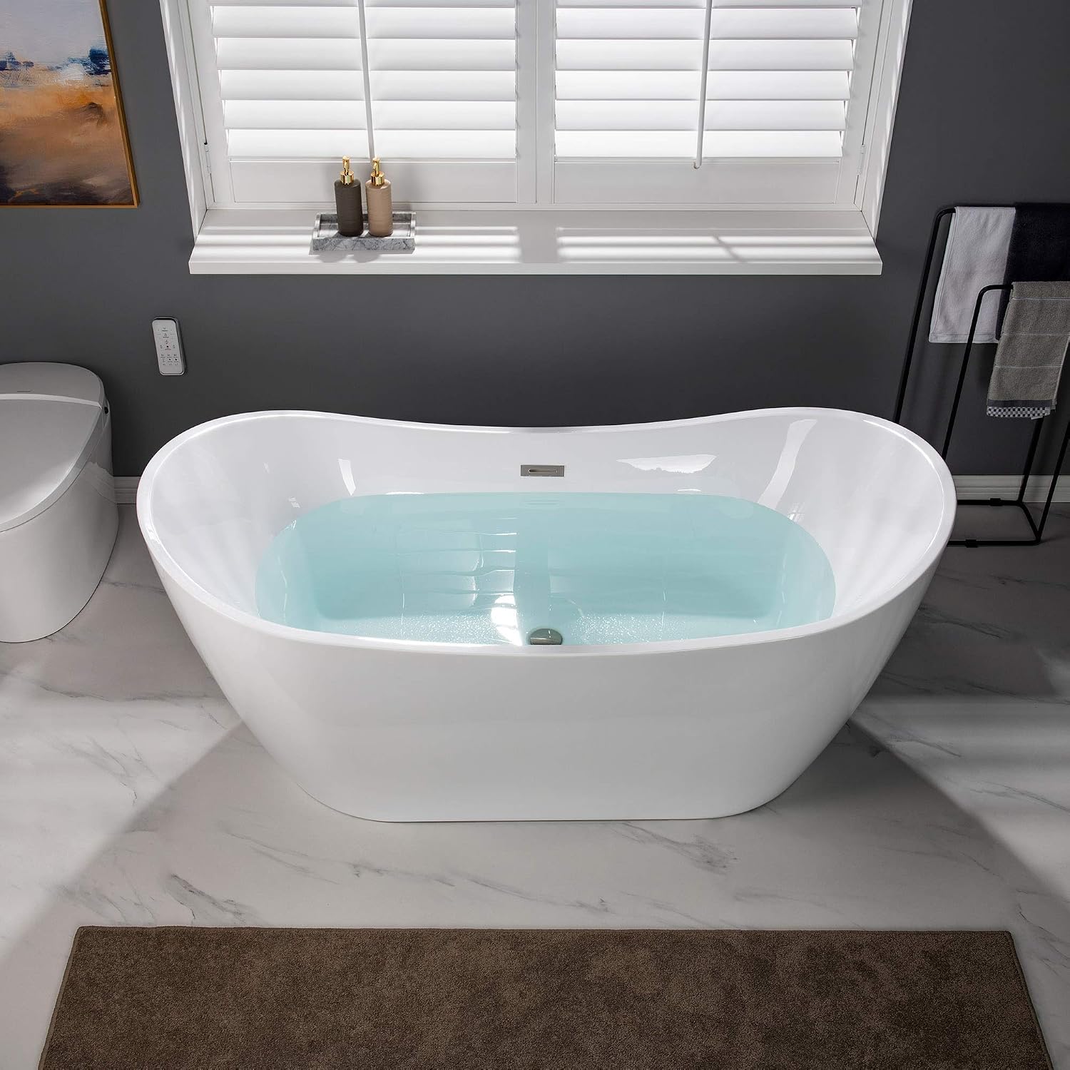 WOODBRIDGE 67' Acrylic Freestanding Bathtub Contemporary Soaking White Tub with Brushed Nickel Overflow and Drain，BTA1515--B/N