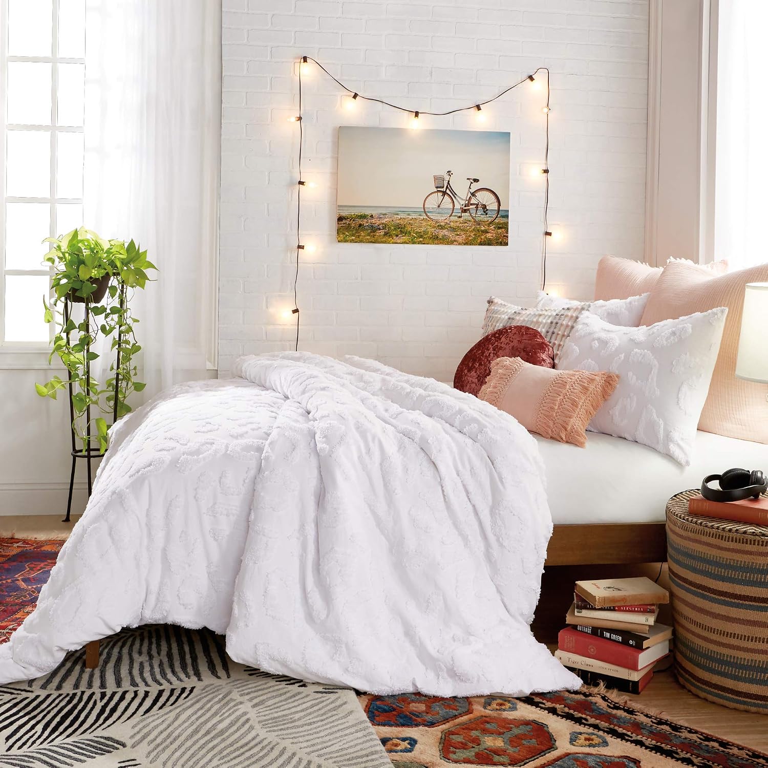 Peri Home 100% Cotton 2-Piece Comforter and Sham Set (White Chenille Leopard, Twin XL)