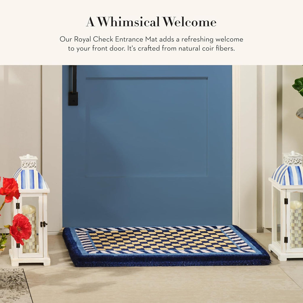 MACKENZIE-CHILDS Entrance Mat, Decorative Outdoor Front-Door Mat, Coir Doormat, Blue-and-White Royal Check