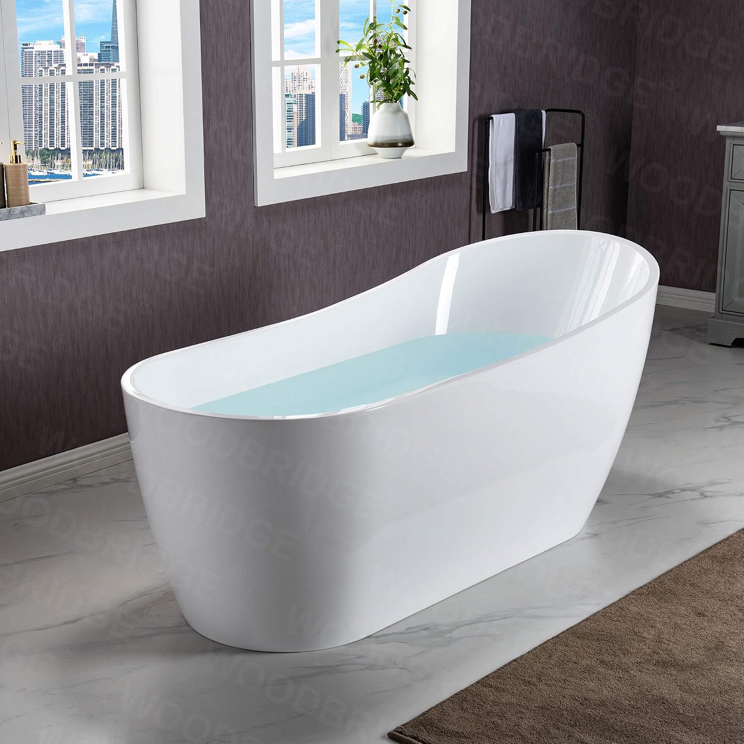 WOODBRIDGE 67' Freestanding White Acylic Soaking Bathtub Drain and Overflow,BTA1508-B/N-Drain &O, with Brushed Nickel Drian