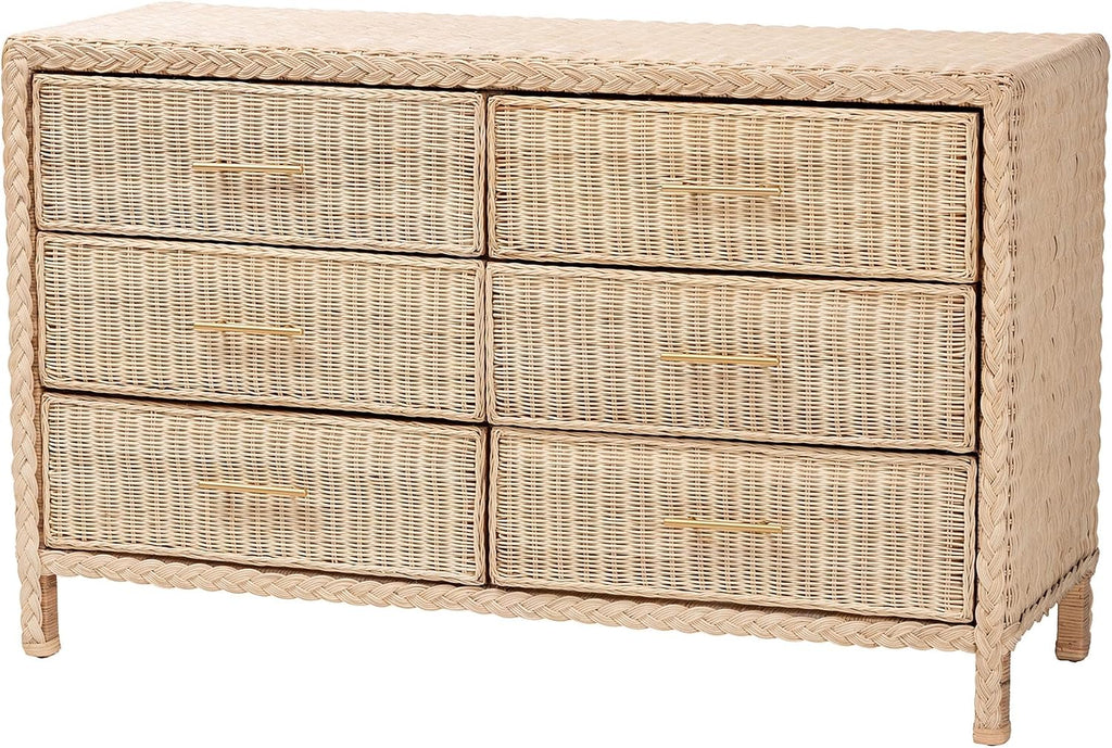 bali & pari Lanica Sun-Bleached Braided Rattan Queen Size 4-Piece Bedroom Set