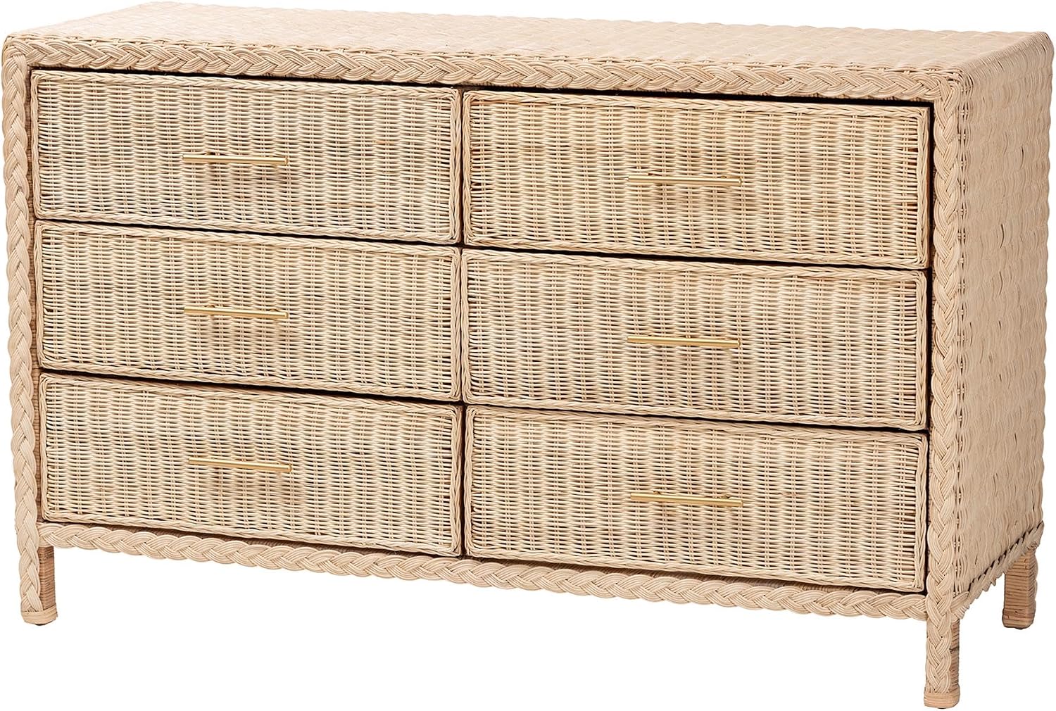 bali & pari Lanica Sun-Bleached Braided Rattan Queen Size 4-Piece Bedroom Set
