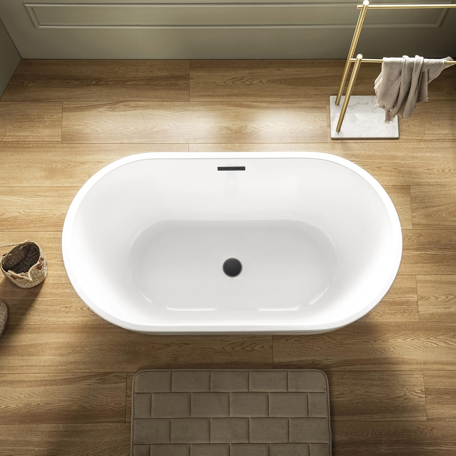 WOODBRIDGE 48' Acrylic Freestanding Bathtub Contemporary Soaking Tub, White Acrylic(Oil Rubbed Bronze Drain Drain/Overflow),BTA1703-ORB-Drain&O
