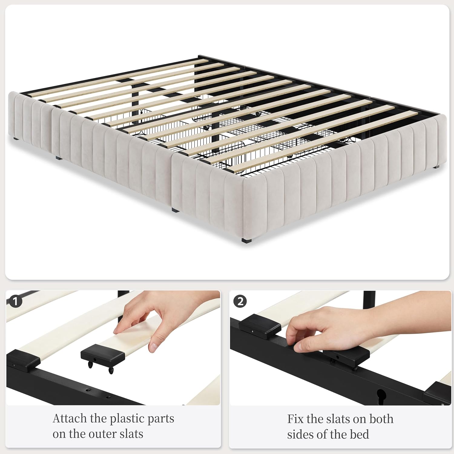 Yaheetech Full Bed Frame Upholstered Platform Bed with 3 Storage Drawers, Large Storage Space/Strong Wooden Slats/Non-Slip and Noise-Free/No Fixed Headboard/No Box Spring Needed/Beige Full Bed