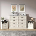 Tradare Farmhouse Dresser and Nightstand Sets 3 Piece, Nightstands Set of 2 & 8 Drawers Dresser for Bedroom, 55' Wide and 24' Inch Night Stand Set for Bedroom, Living Room, Hallway, White