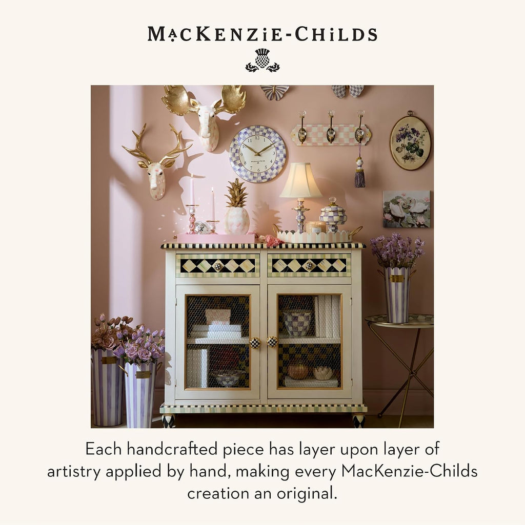 MACKENZIE-CHILDS Wall Clock, Decorative Enamel Clock for Kitchen and Living Room, Purple-and-White Violet Check