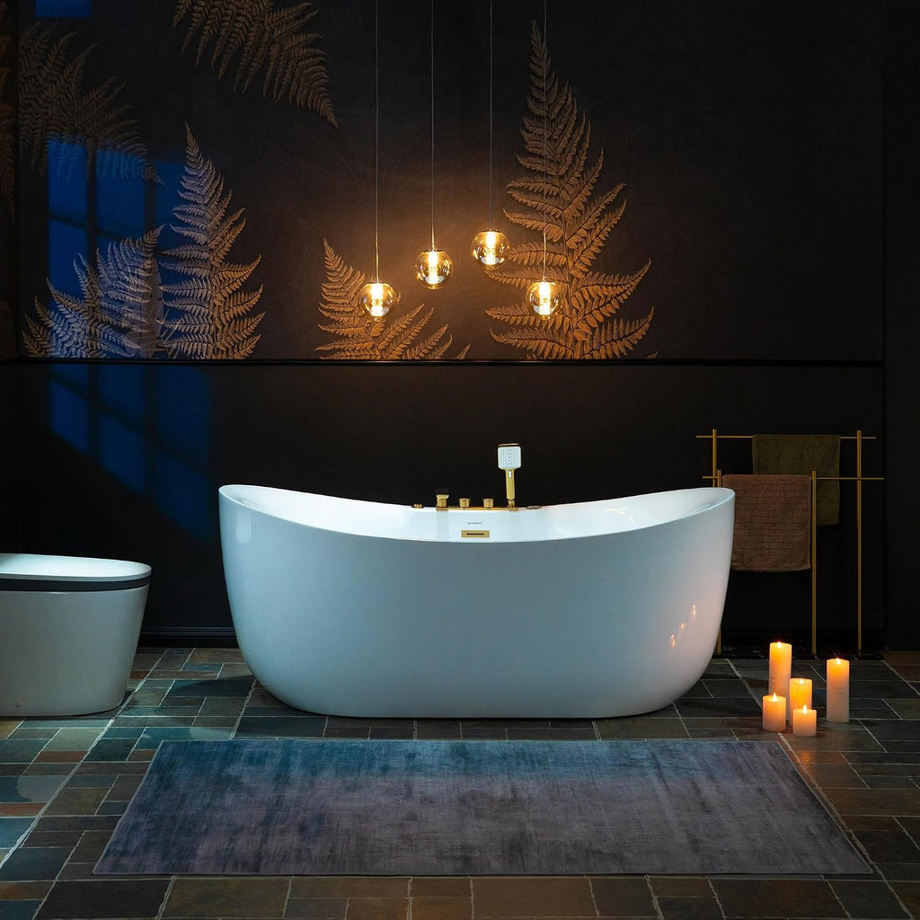 WOODBRIDGE 72' x 35-3/8' Whirlpool and Air Bath Heated Soaking Combination Tub with Adjustable Speed Air Blower and Display Control Panel, Brushed Gold Finish Trim and Drain Kit, BG400+F0045BG