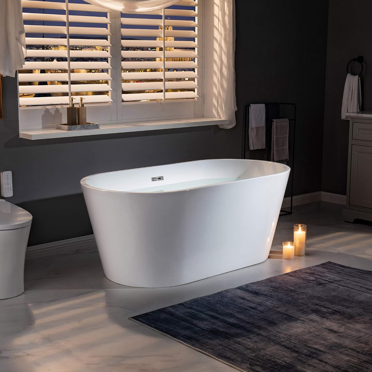 WOODBRIDGE 59' Acrylic Freestanding Bathtub Contemporary Soaking Tub, White Acrylic,Chrome Drain/Overflow,B 0014-C