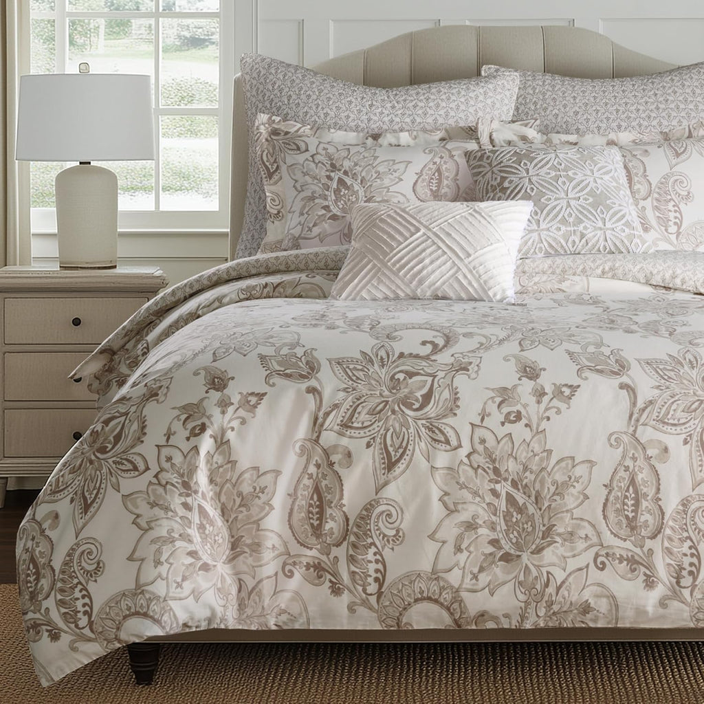 Levtex Home - Bennett Taupe Comforter Set - Twin Comforter + One Standard Pillow Cases - Floral Paisley - Taupe and Cream - Comforter (68 x 88in.) and Pillow Case (26 x 20in.) - Cotton