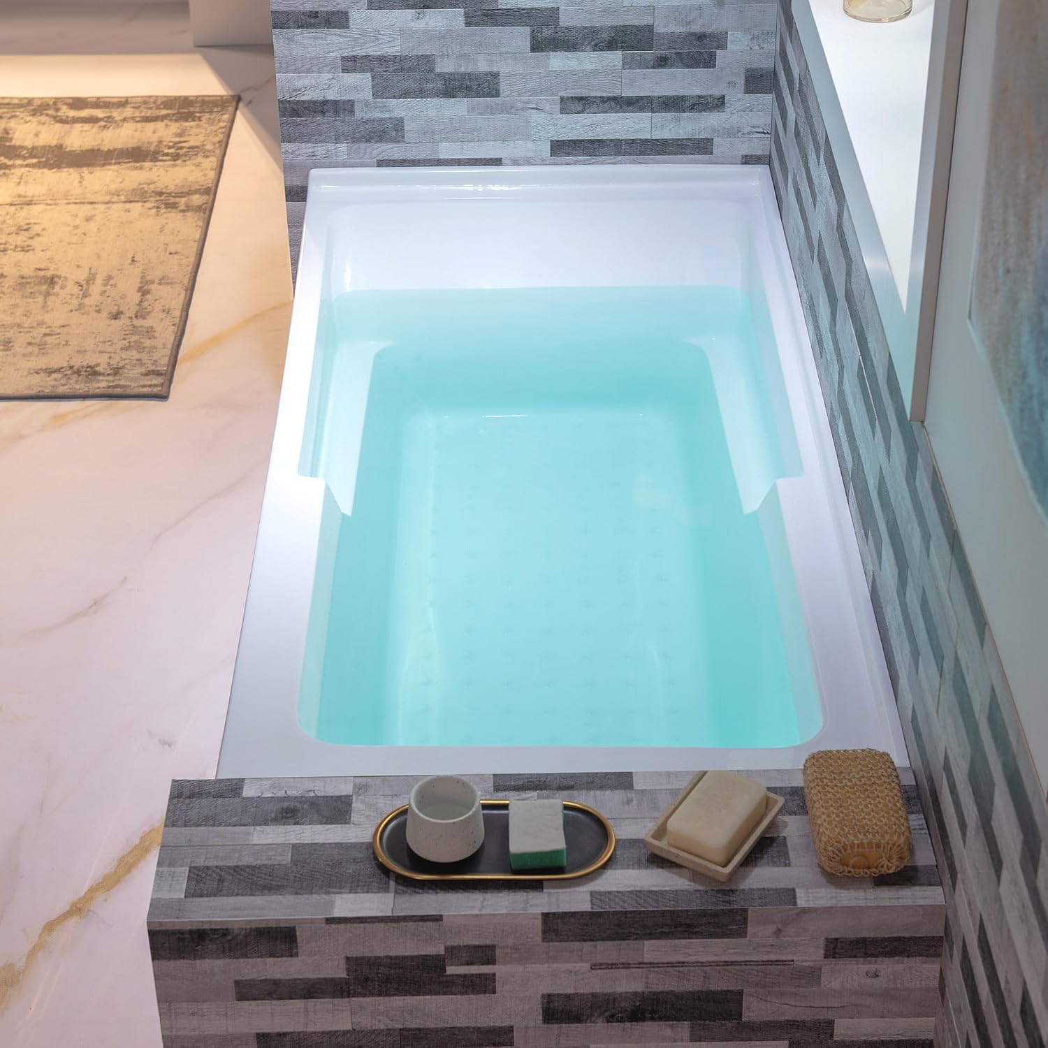 WOODBRIDGE 60' Acrylic Rectangular Alcove Soaking Bathtub in White with Right Drain, Brushed Nickel Pop-Up Drain Included BA6030R