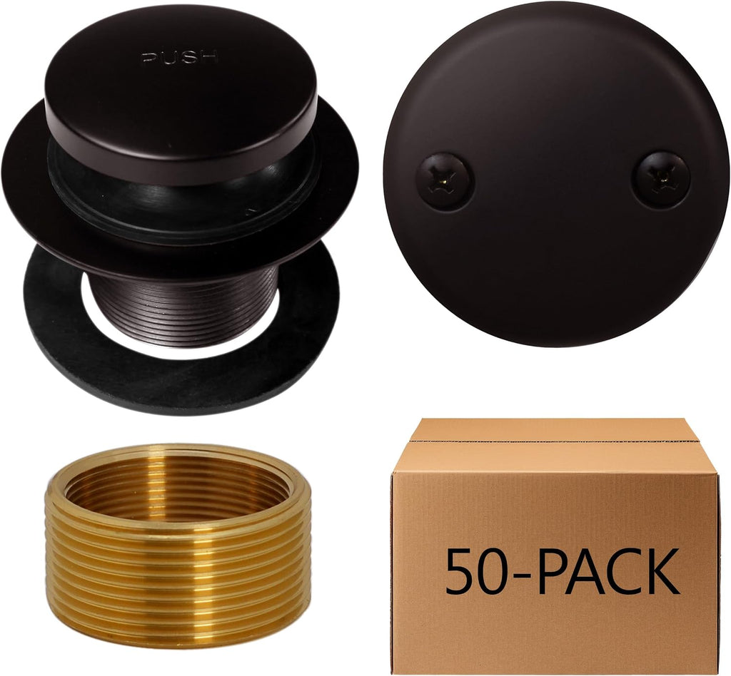 Westbrass D93K-50-12 Universal Fine or Coarse Thread Replacement Bathtub Tip-Toe Drain Plug with 2-Hole Faceplate, 50-Pack, Oil Rubbed Bronze, 50 Count