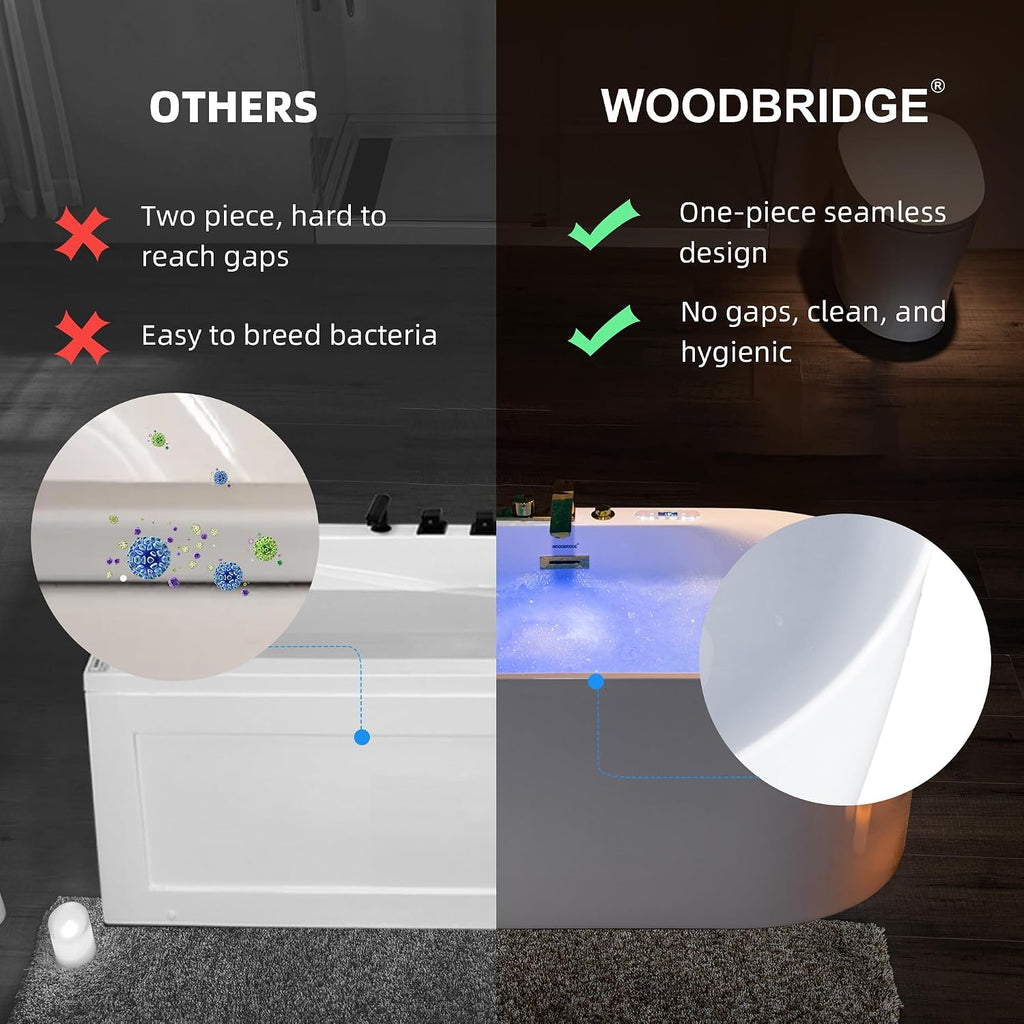 WOODBRIDGE 59' x 31-1/2' Whirlpool and Air Bath Heated Soaking Combination Tub with Adjustable Speed Air Blower, Faucet and Display Control Panel, Brushed Gold Finish Trim and Drain Kit,BG100+F0045BG