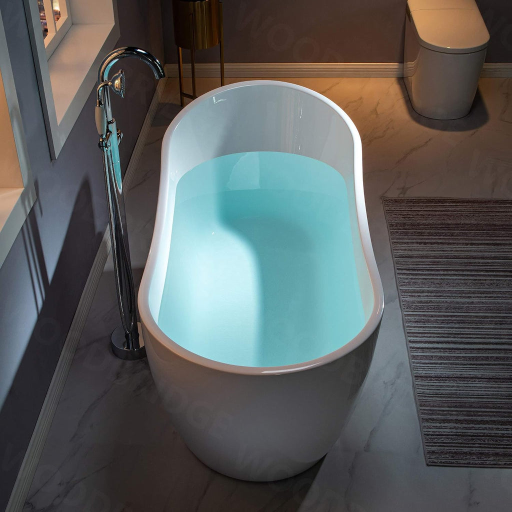 WOODBRIDGE 59' Acrylic Freestanding Bathtub Contemporary Soaking White Tub with Brushed Nickel Overflow and Drain，B-1530 -B/N-Drain &O