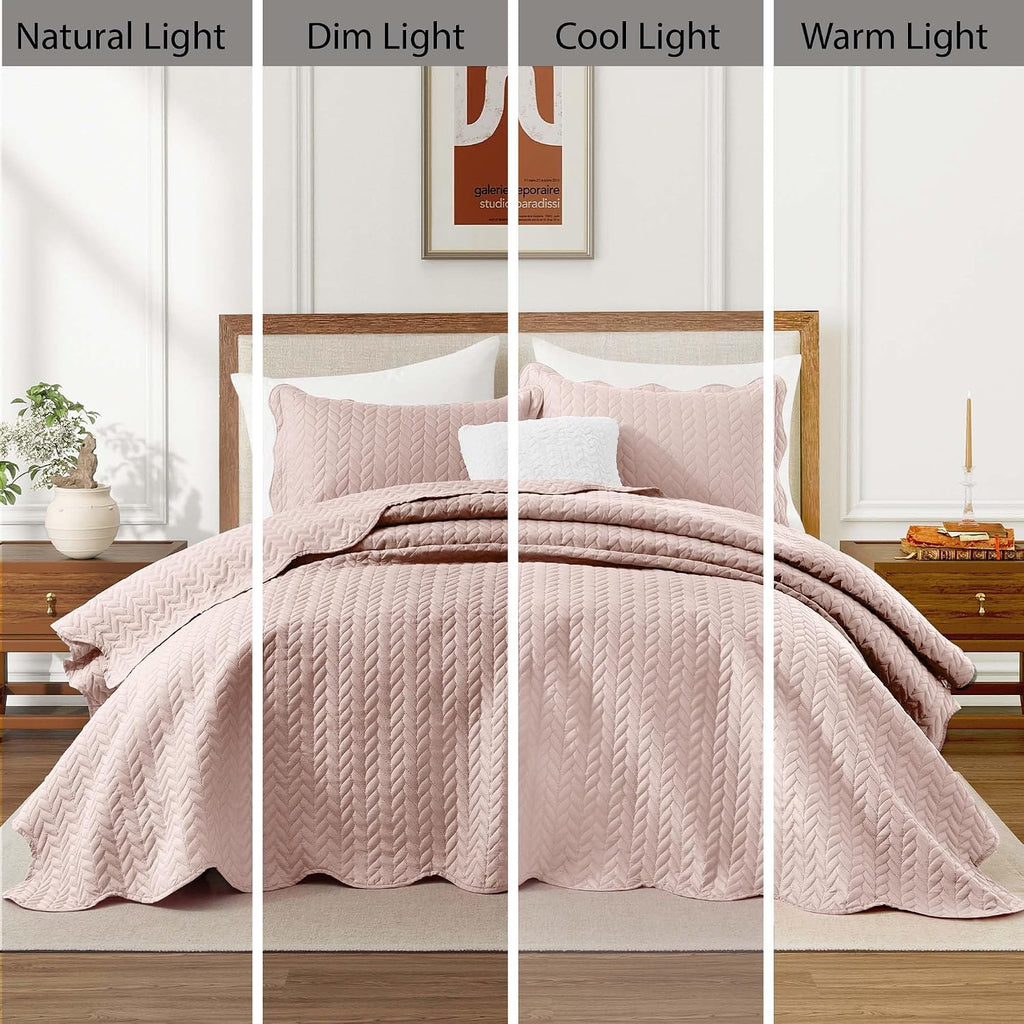 IR Imperial Rooms 8 Pack Quilt King Size Bedding (106' x 96') - Bulk Wholesale for Hotels, Guest Bedroom & Airbnbs - Lightweight Microfiber Reversible Embossed Quilts Bedspread (Peach)