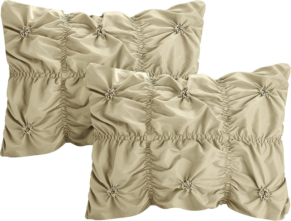 Chic Home Taupe Bed in a Bag Comforter Set, King Size (6 Piece), Halpert - Pintuck Pinch Pleat Microfiber Bedding - Shams, Bed Skirt, Flat & Fitted Sheet, Pillowcases, Breakfast & Decorative Pillow