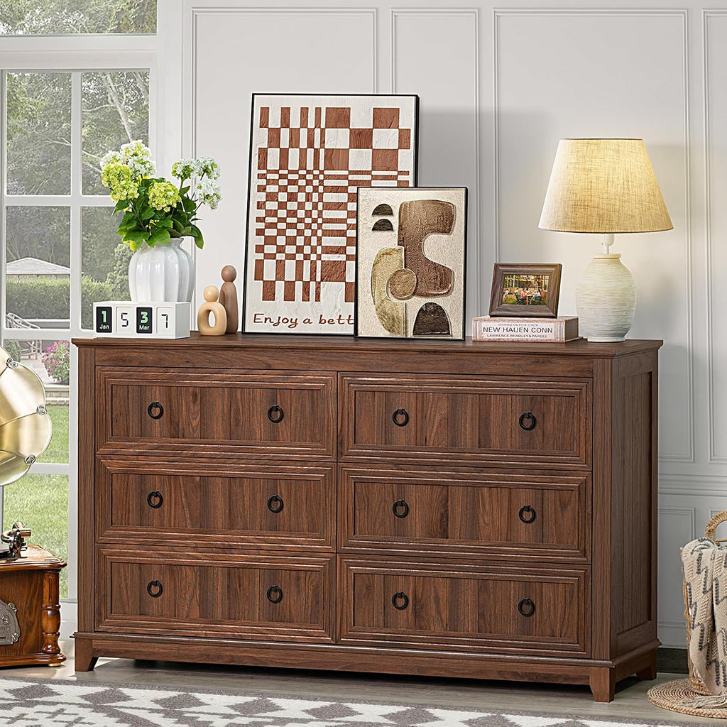 Joaxswe Farmhouse Dresser and Nightstand Sets 2 Piece, Nightstands and 6 Drawers Dressers for Bedroom, 54' Wide Dresser and 18' Inch Night Stand Set for Bedroom, Living Room, Hallway