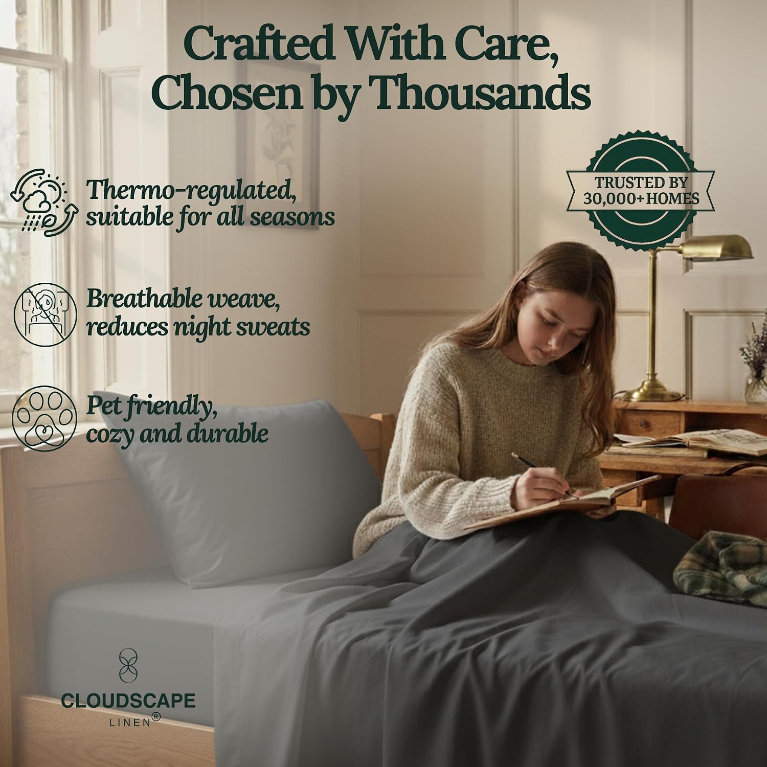 CLOUDSCAPE 100% Egyptian Cotton Sheets Twin Size, 3 Pieces Breathable and Naturally Cooling Bedding Set, Long-Staple Cotton for Softness, Deep Pocket Fitted up to 16' Twin Sheet, Charcoal
