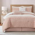 LANCO MODERN LIFESTYLE Cotton Comforter Set California King, Gorgeous Geometric Jacquard, Blush Soft Lightweight Bedding Set for All Seasons, Bedskirt, Pillow Shams and Decor Pillows