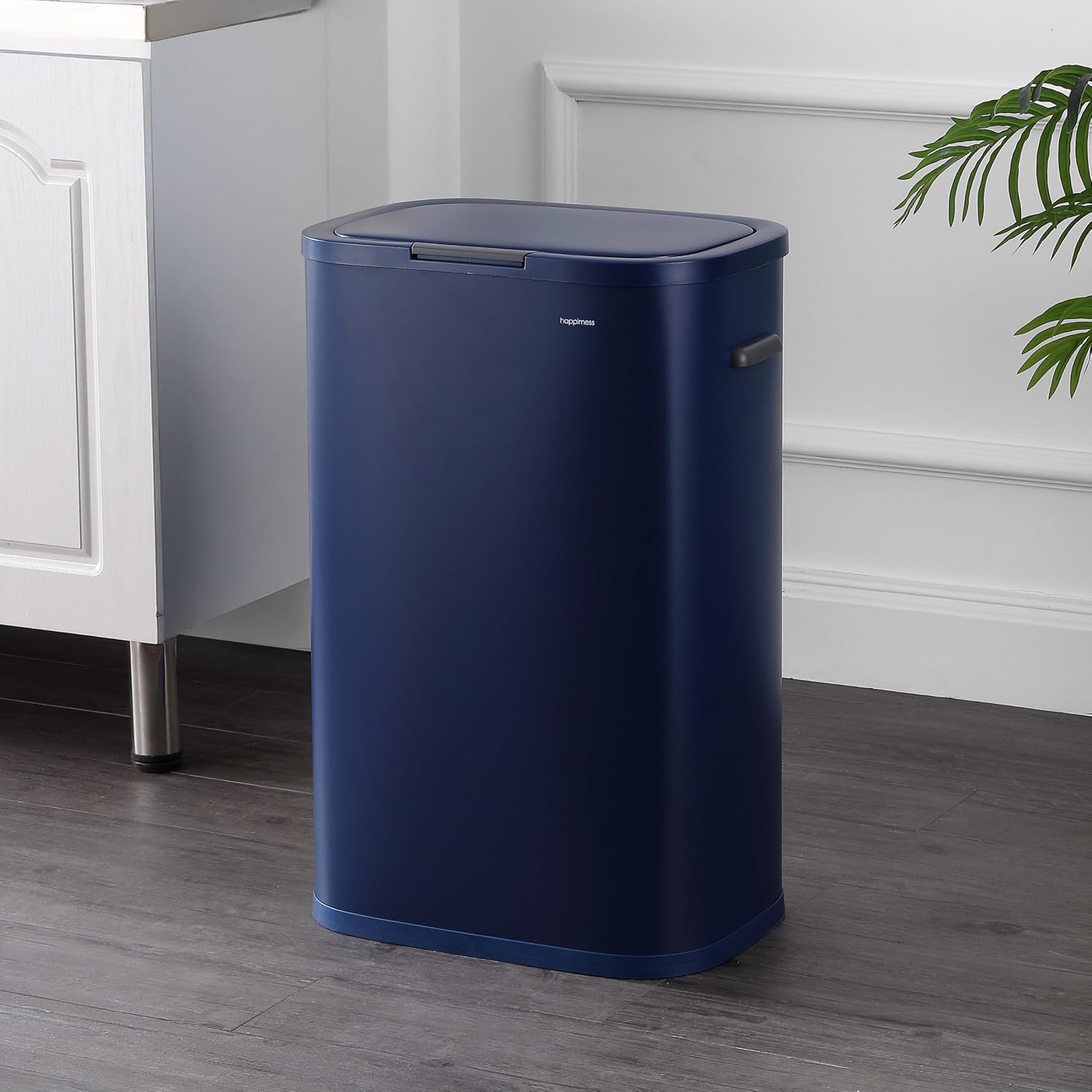 happimess HPM1017J Tammi Kitchen 14.5-Gallon Slim Metal Push Button Trash Can for Home, Kitchen, Laundry Room, Office, Bedroom, Bathroom, Denim Blue