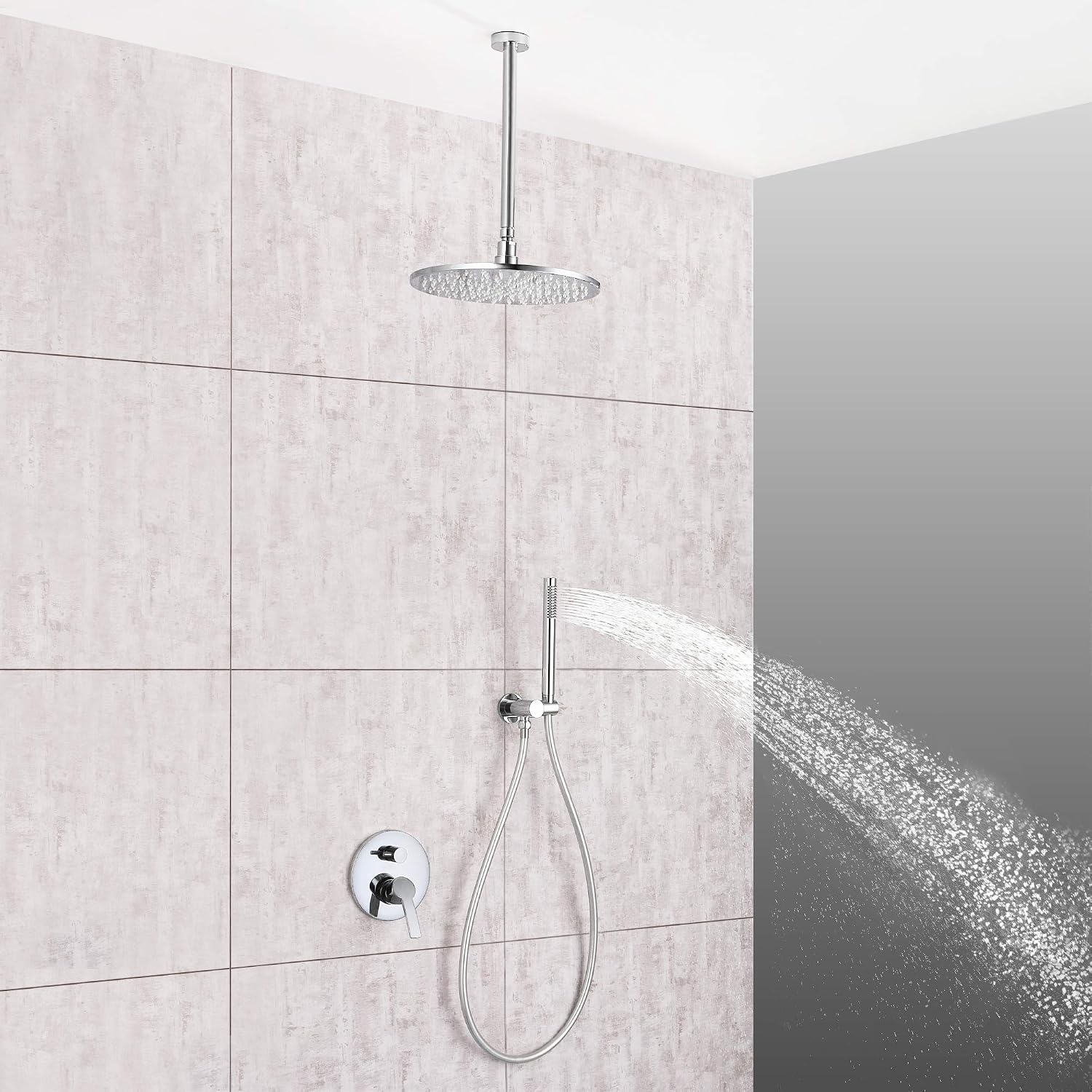 LED Shower Faucet Set Complete Bathtub Combo withy Spray Bathroom 8 Inch Ceiling Round Rain Shower Fixture with Handheld Kit