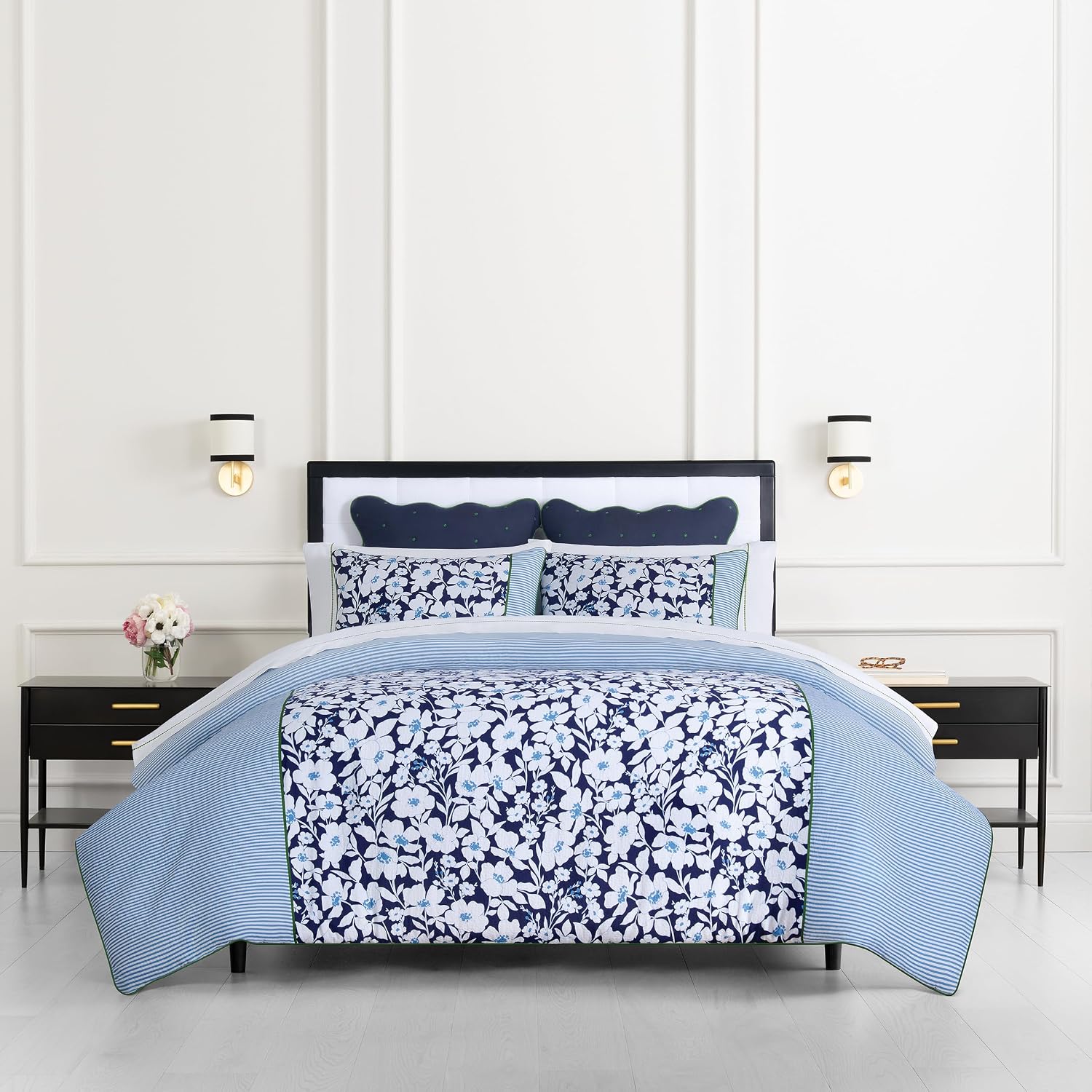 kate spade new york Anemone Field Full/Queen Comforter Set, 100% Cotton Reversible Cover, All Season 3 Piece Bedding, Machine Washable, Blue Multicolor
