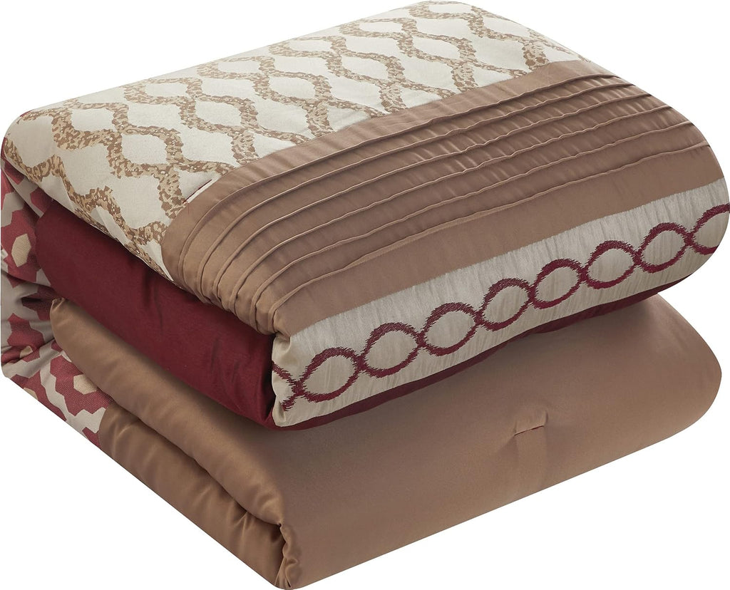 Stratford Park Warm and Vibrant 10 Piece Comforter Bedding Set, Burgundy, Queen Size, Warm, 100% Polyester, Matching Bedskirt, Pillows & Shams