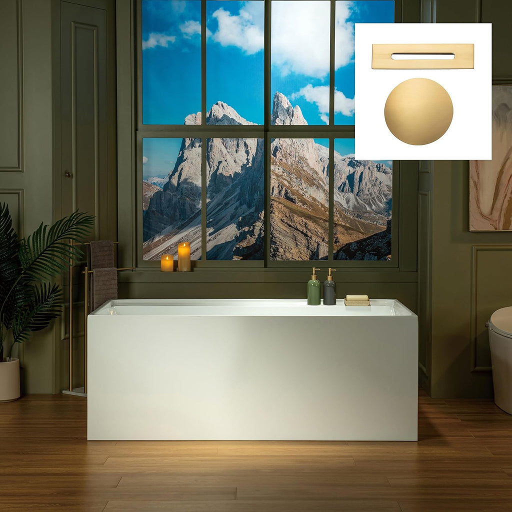 WOODBRIDGE 59' L x 29-1/2' W Freestanding Contemporary Soaking Bathtub with Brushed Gold Drain & Overflow, White, B5910-BG