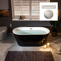WOODBRIDGE 59' Acrylic Freestanding Bathtub Contemporary Soaking Black Tub with Brushed Nickel Overflow and Drain，B1814-BN