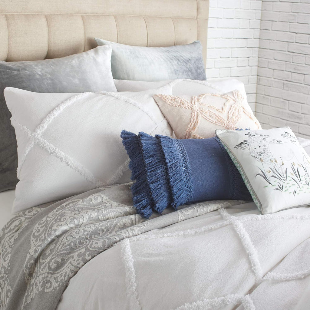 Peri Home Chenille Lattice 100% Cotton 2-Piece Solid Color Comforter and Sham Set, Twin, White