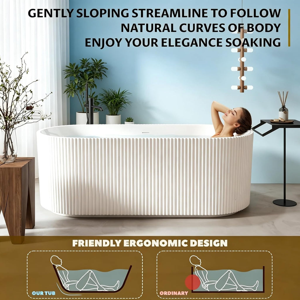 67' Acrylic Freestanding Soaking Bathtub, Deep Ergonomic Design with Lumbar Support, Integrated Overflow Drain, Non-Slip Base,cUPC Certified Modern Bathroom Tub, Easy Installation for Bathroom