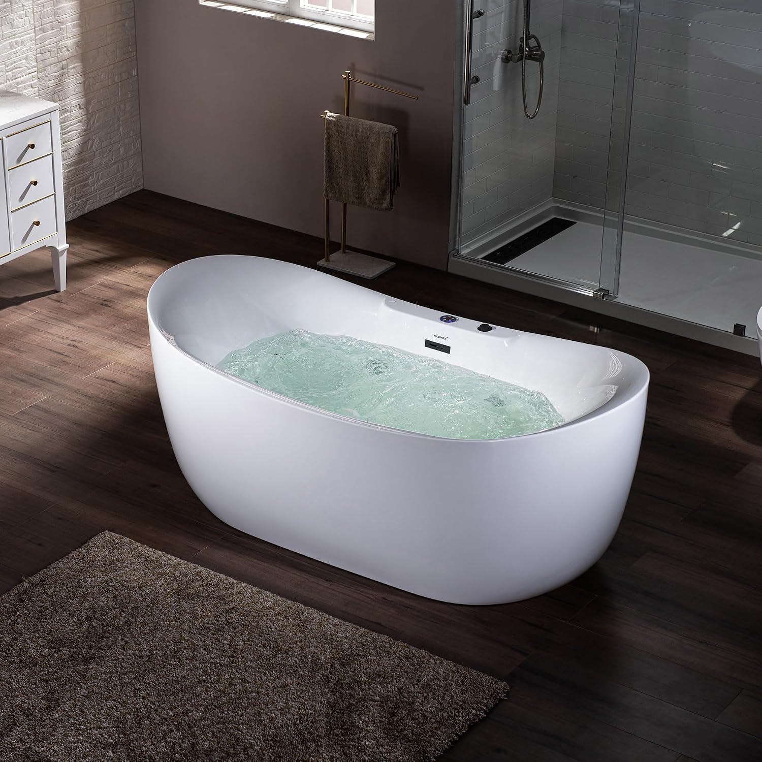 WOODBRIDGE 72' x 35-3/8' Whirlpool Water Jetted and Air Bubble Freestanding Heated Soaking Combination Bathtub with LED control panel,Matte Black drain and overflow,BM-400