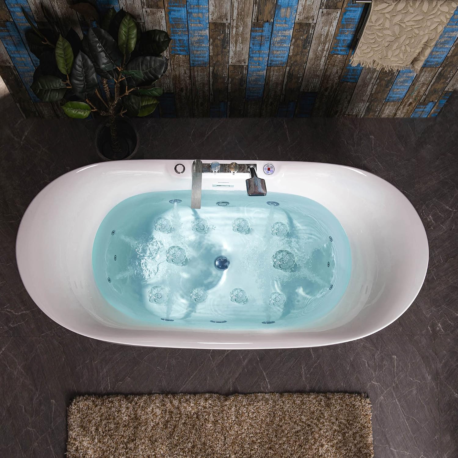 WOODBRIDGE 72' x 35-3/8' Whirlpool Water Jetted and Air Bubble Freestanding Heated Soaking Combination Bathtub wirh LED control panel and Faucet, BJ400+F0041CH