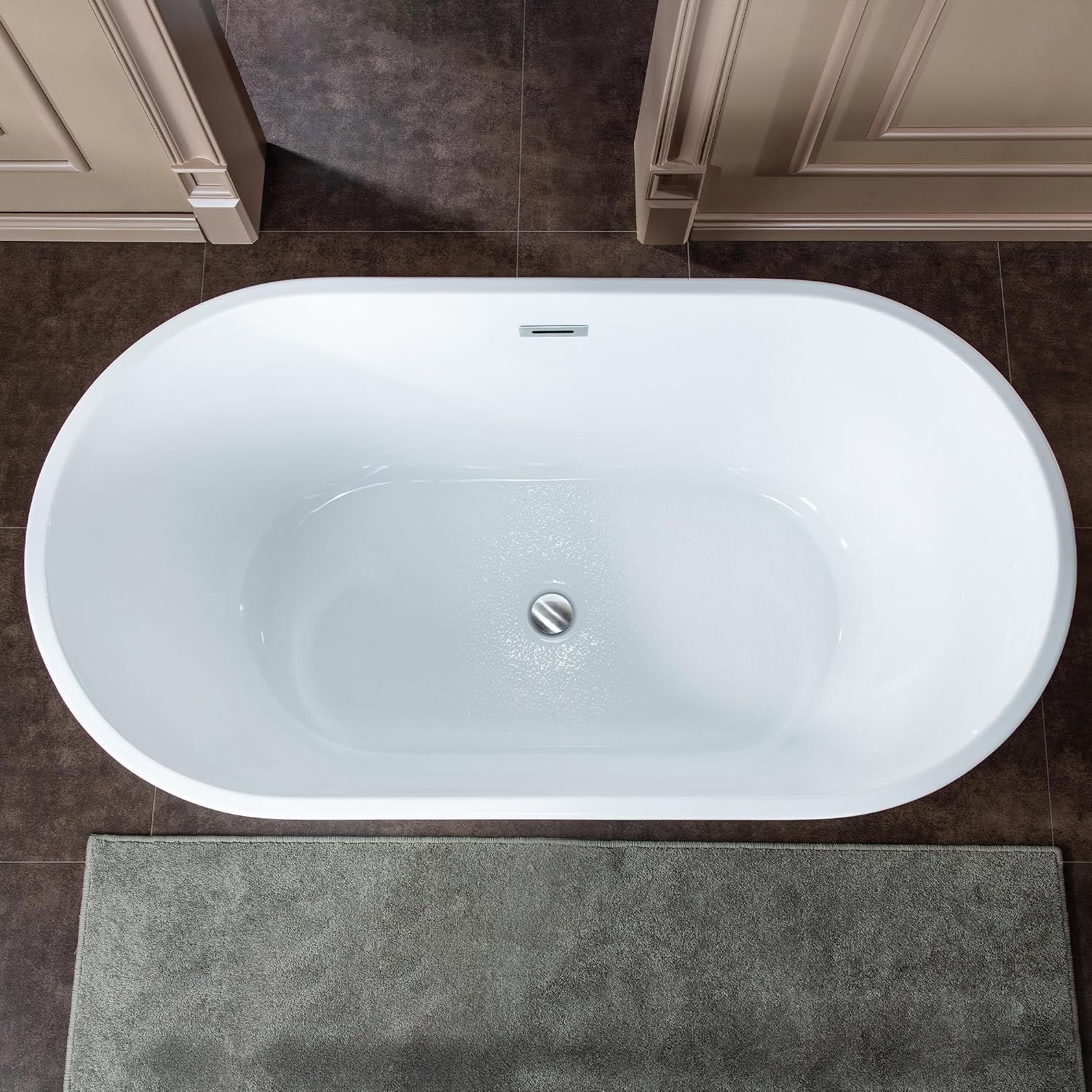 WOODBRIDGE 59' Acrylic Freestanding Bathtub Contemporary Soaking White Tub with Chrome Overflow and Drain