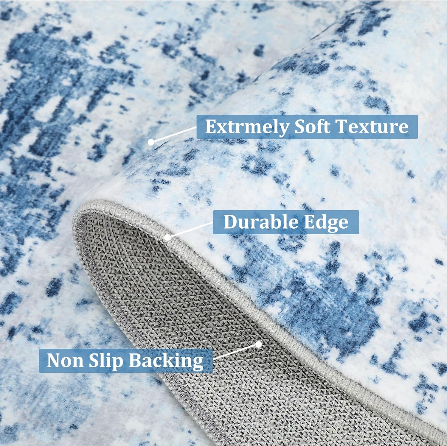ROYHOME 9x12 Modern Abstract Accent Rug for Living Room Stain Resistant Non Slip Low Pile Accent Bedroom Rug Indoor Floor Cover for Office Home Decor, Blue