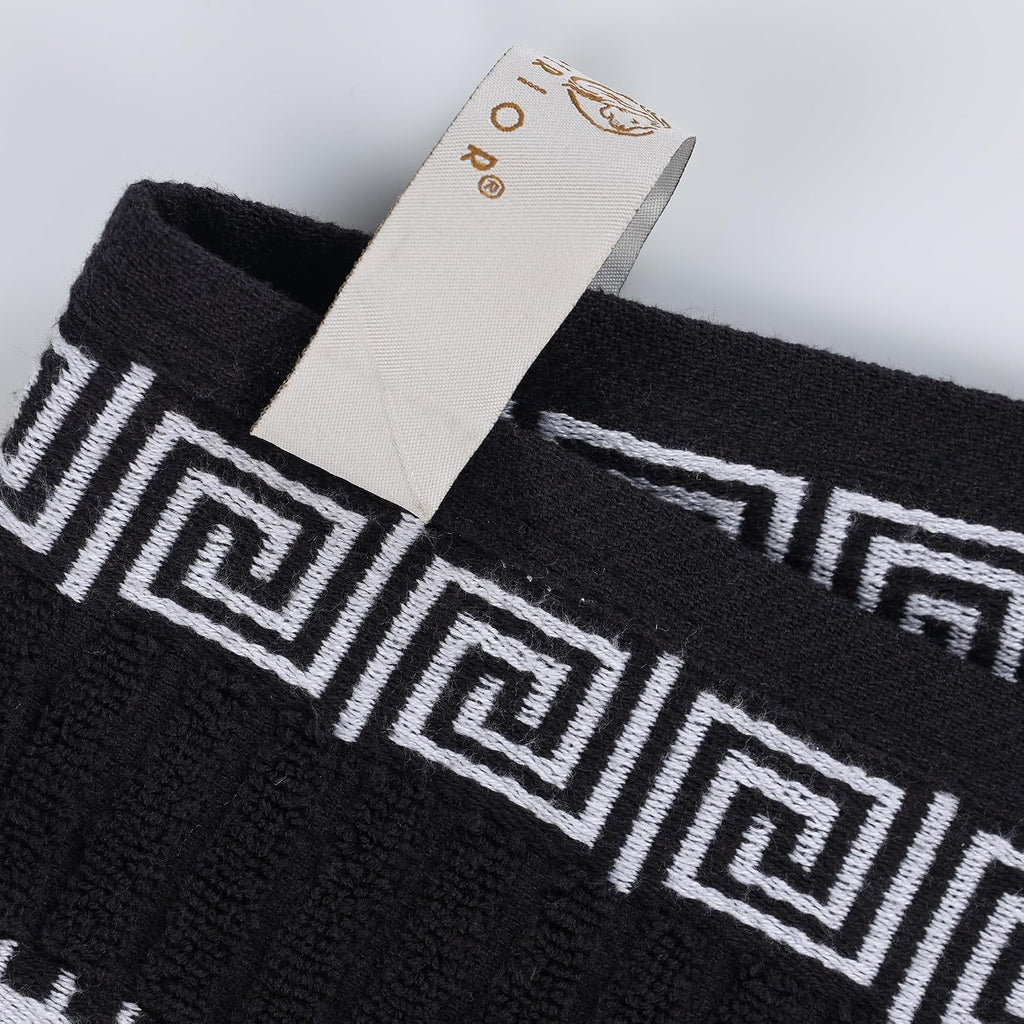 Superior 6-Piece Cotton Towel Set, Decorative Greek Pattern, Home Essentials, Absorbent Towels, Bathroom Decor, Spa, Resort, Includes 2 Hand, 2 Face and 2 Bath Towels, Athens Collection, Black-White