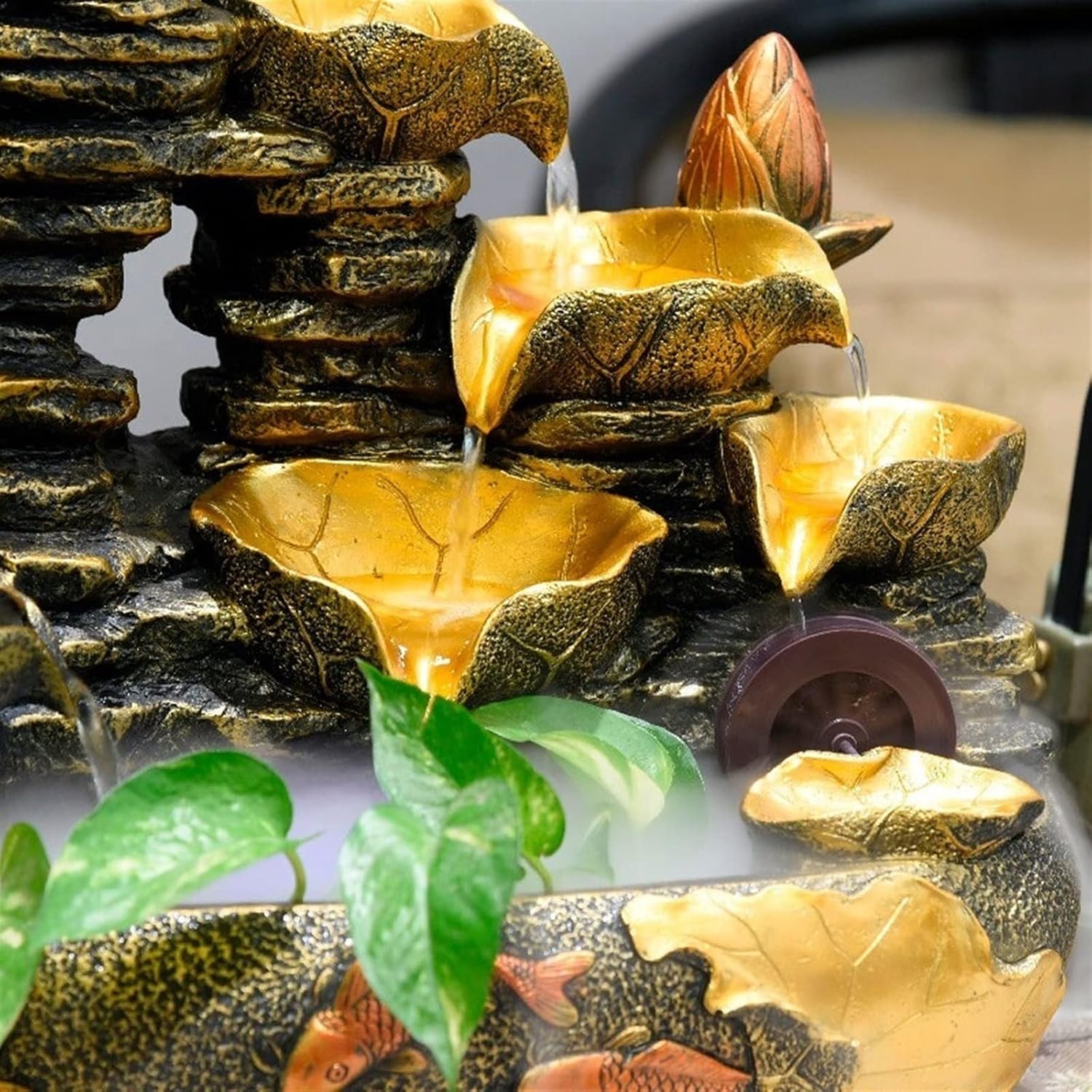 HIHELO Desktop Fountain Tabletop Fountain Rockery Flowing Water Landscape Fountain Fengshui Wheel Circulating Water Desktop Decoration Lucky Ornaments Water Fountain Outdoor (Size : Small)
