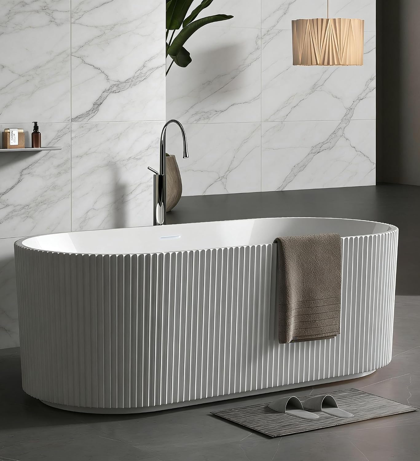 67'' Freestanding Bathtub, Deep Soaking Tub, Non-Slip Base, Acrylic, cUPC Certified Free Standing Tub, Chrome Drain Bath Tub, Modern Tub for Bathrooms, White